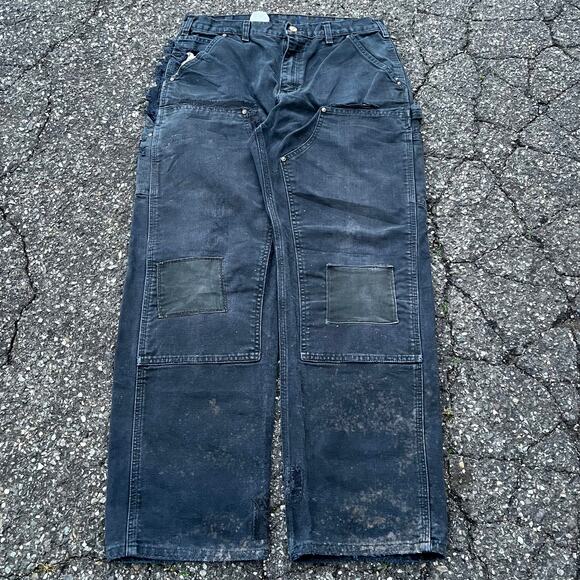 Vintage carhartt black thrashed double knee work wear carpenter pants